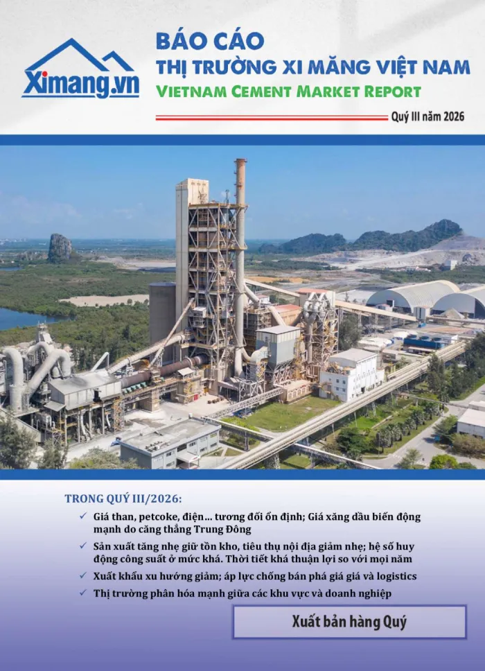 Thị trường xi măng qu&yacute; III/2026 ghi nhận ti&ecirc;u thụ nội địa tăng 35%, trong khi xuất khẩu xi măng v&agrave; clinker giảm 6% so với c&ugrave;ng kỳ năm trước.