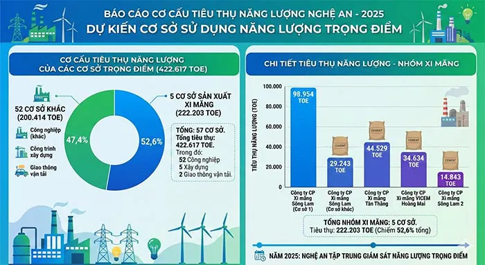 5 cơ sở sản xuất xi măng nằm trong danh s&aacute;ch cơ sở sử dụng năng lượng trọng điểm của Nghệ An năm 2025.