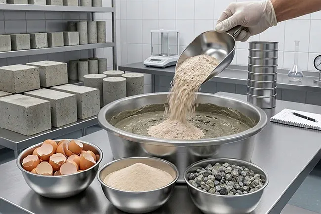Nghiên cứu ứng dụng vỏ trứng đã qua sử dụng làm phụ gia khoáng trong bê tông.